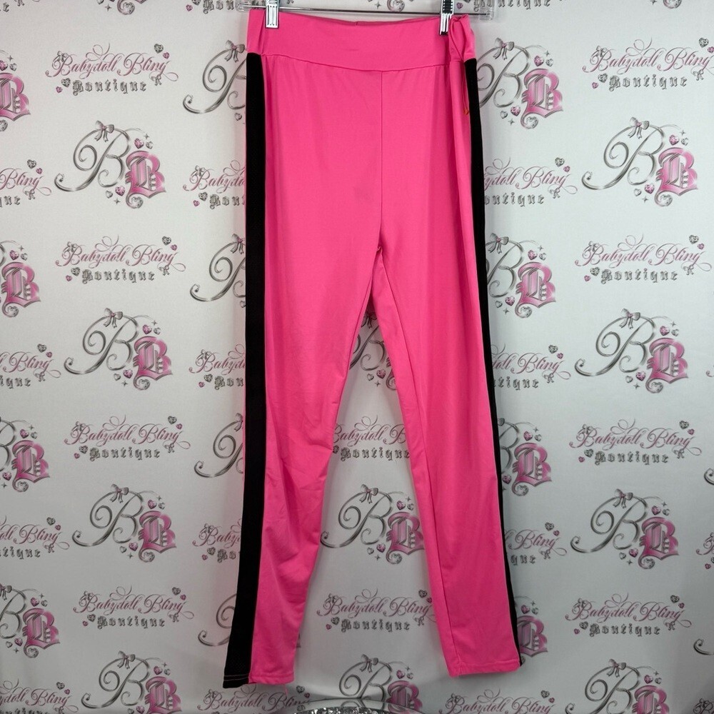 TRUE ROCK leggings neon bright pink Fuchsia Activewear stretchy striped side